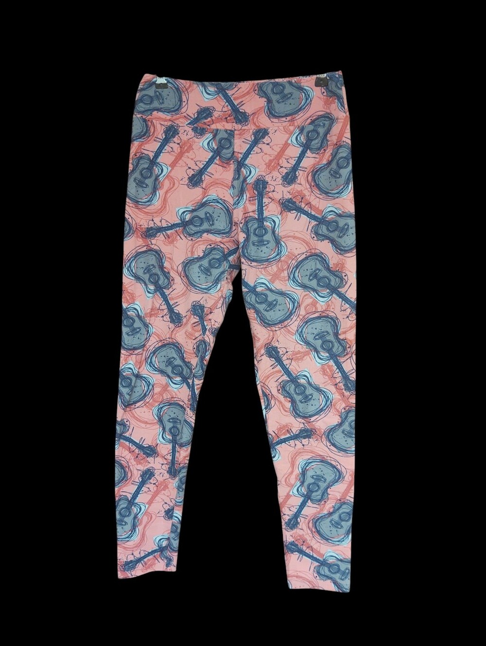 Women's LuLaRoe Pink Leggings with Blue Guitar Print OS
